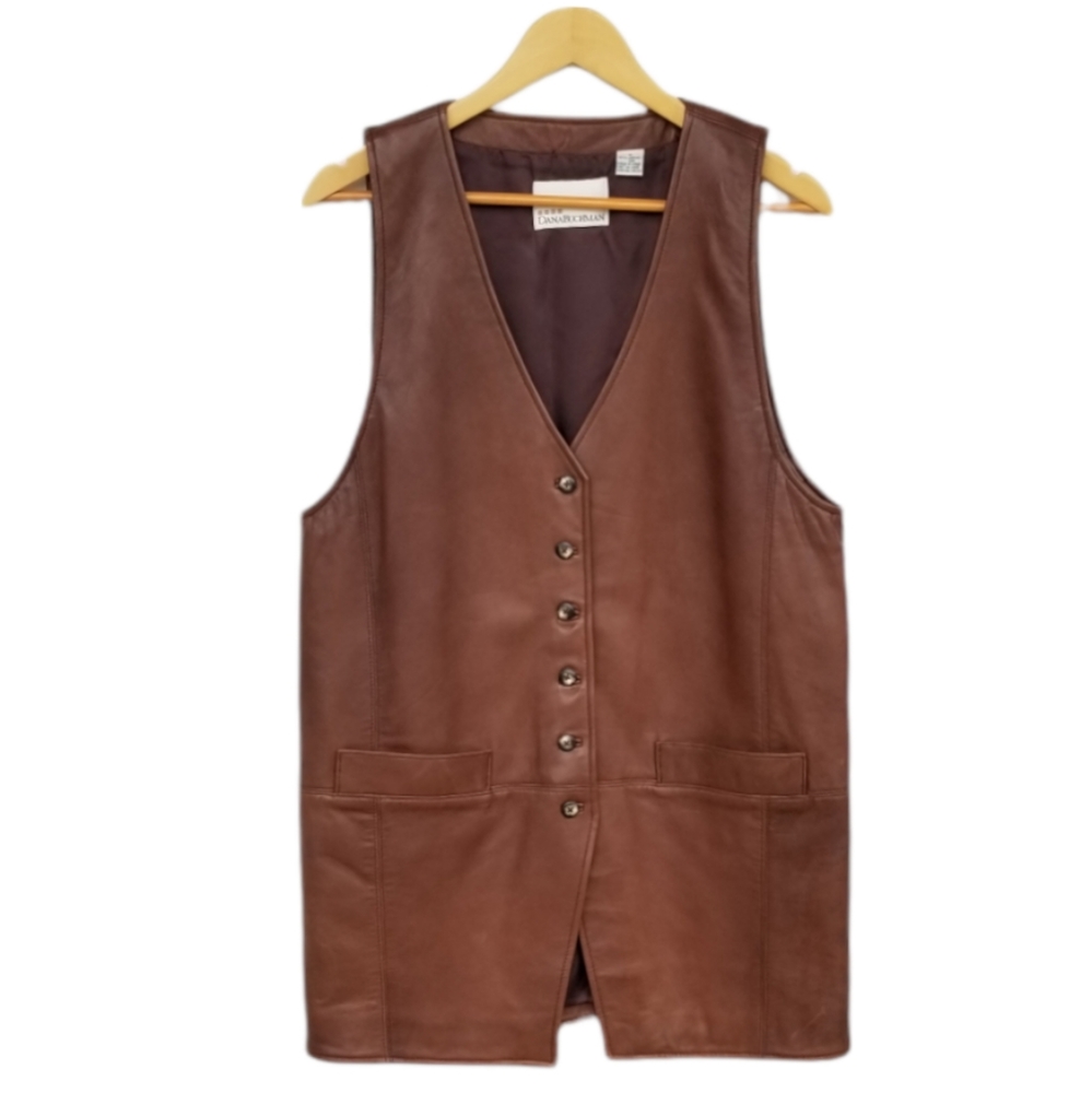 NWOT 1990s Dana Buchman 100% Leather Vest Brown